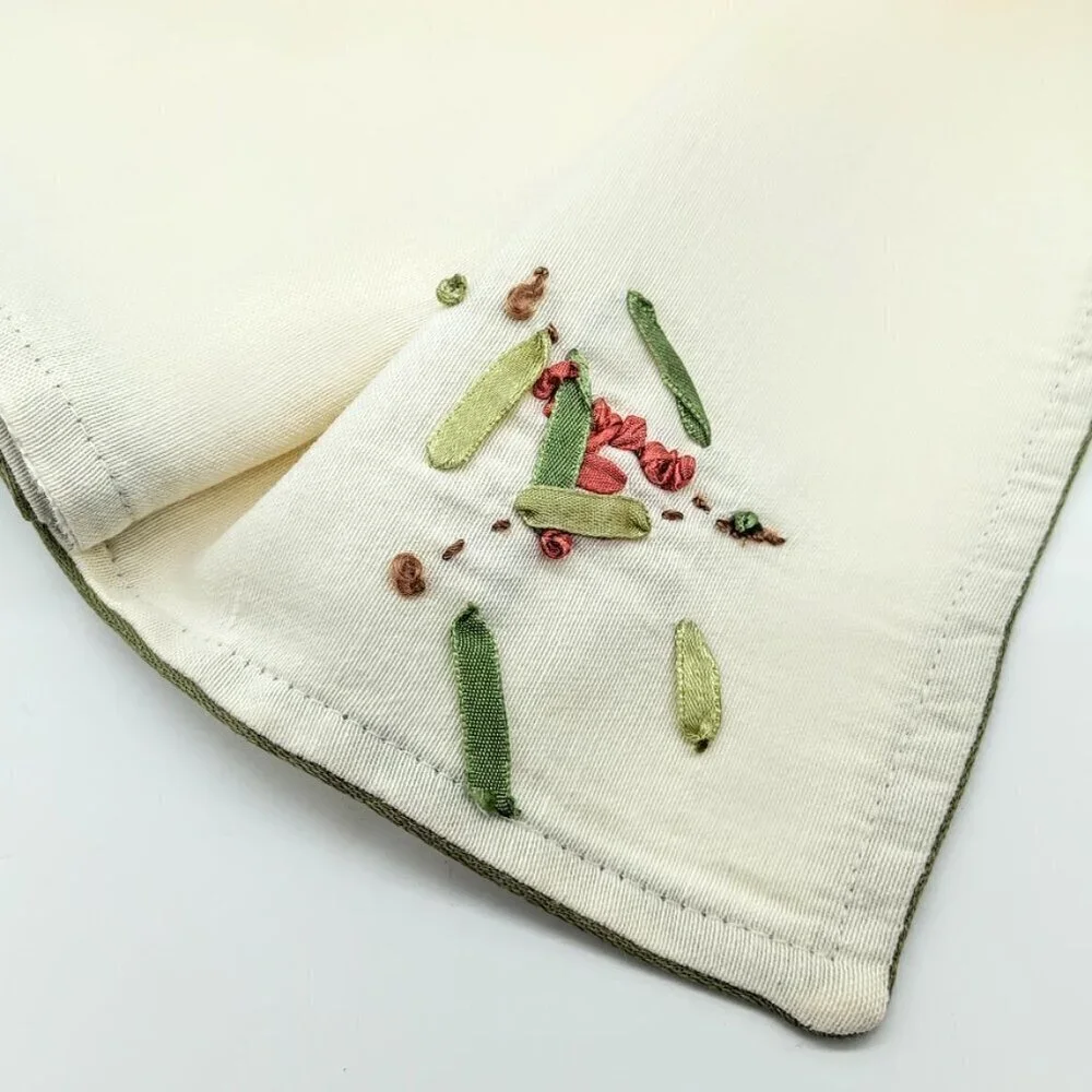 Set of 3 Hand-Embroidered Square Cloth Napkins